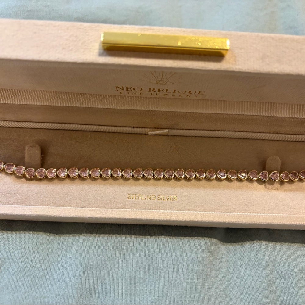 Gold Plated Vermeil Pink Heart Tennis Bracelet